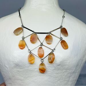 277. Vintage Carnelian Festoon Style Necklace With Silver Bar Chain.